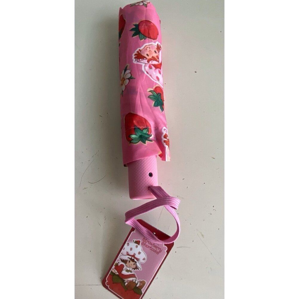 Strawberry Shortcake Umbrella Auto Open Close Pink Red Compact NEW